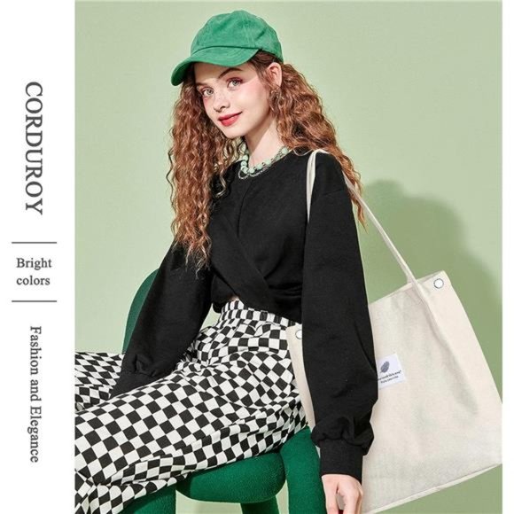 Tote Corduroy Bag Women's Shoulder Purses for Office School Shopping Travel - Picture 5 of 6